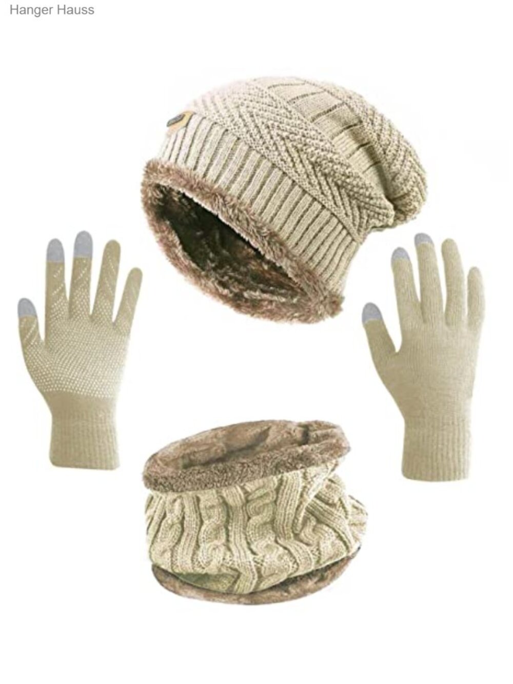 Slouchy Beanie Scarf Gloves 3-Piece Knit Set Touch Screen Mittens